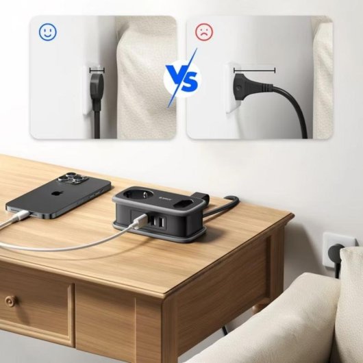 Régua Orico AP3 6 Tomadas USB-A USB-C 65W GaN com Proteção e Cabo Dobrável