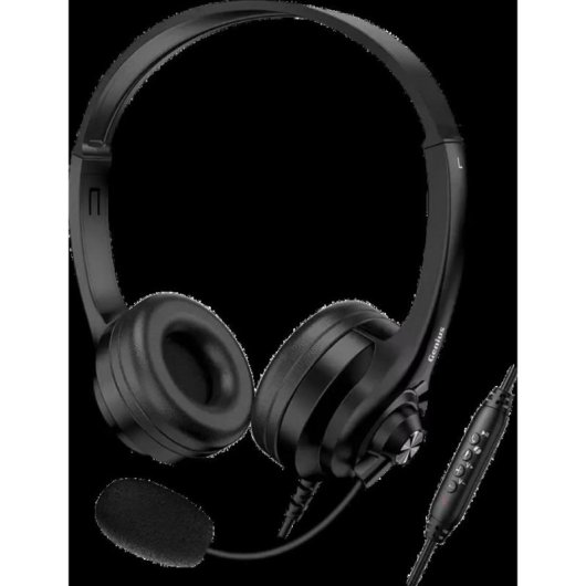 Auriculares Genius HS-235U AI con cable USB-C y USB-A para oficina, micrófono y Copilot, negro