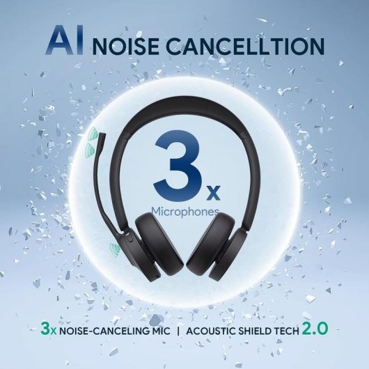 Casque Yealink WH64 Pro Dual sans fil Bluetooth avec réduction de bruit, micro et écran tactile noir