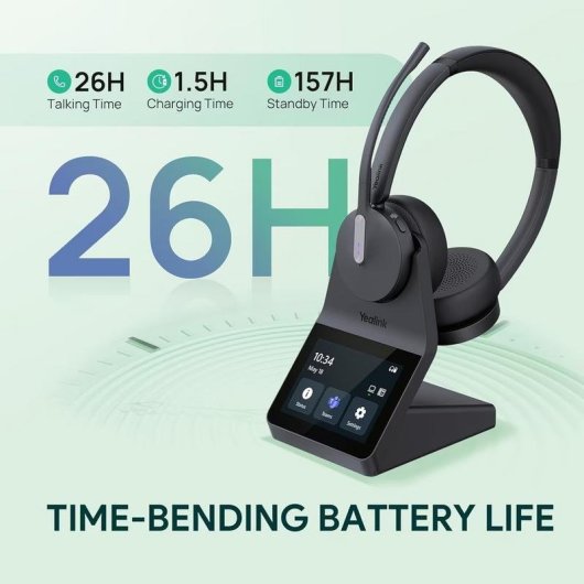 Casque Yealink WH64 Pro Dual sans fil Bluetooth avec réduction de bruit, micro et écran tactile noir