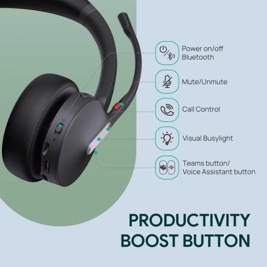 Casque Yealink WH64 Pro Dual sans fil Bluetooth avec réduction de bruit, micro et écran tactile noir