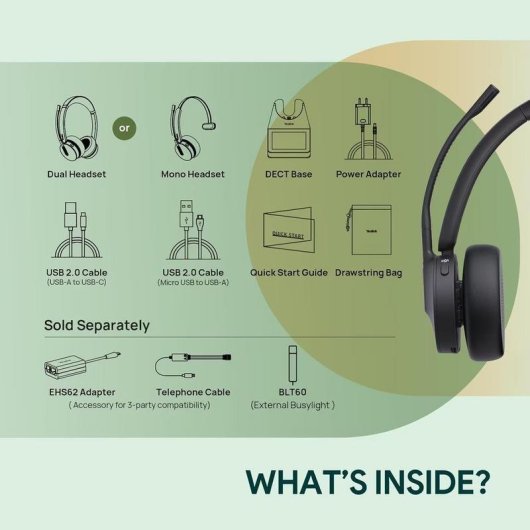Casque Yealink WH64 Pro Dual sans fil Bluetooth avec réduction de bruit, micro et écran tactile noir