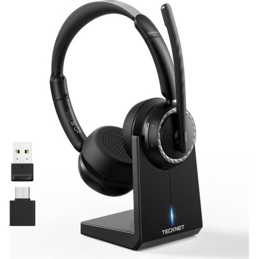 Auriculares Tecknet sans fil Bluetooth 5.3 avec réduction de bruit, micro et 55 h autonomie, noir