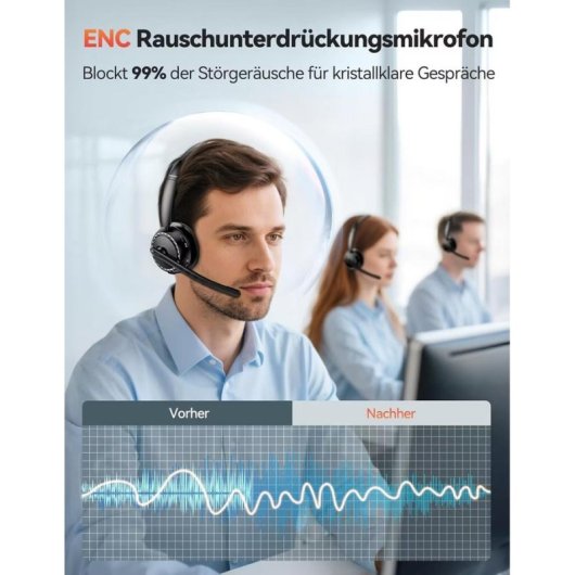 Auriculares Tecknet sans fil Bluetooth 5.3 avec réduction de bruit, micro et 55 h autonomie, noir