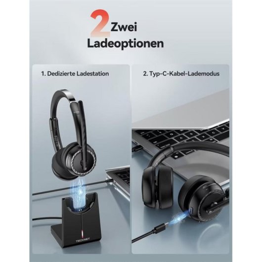 Auriculares Tecknet sans fil Bluetooth 5.3 avec réduction de bruit, micro et 55 h autonomie, noir
