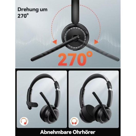 Auriculares Tecknet sans fil Bluetooth 5.3 avec réduction de bruit, micro et 55 h autonomie, noir