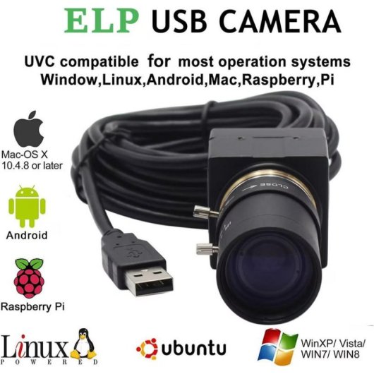 Webcam ELP Zoom 5-50 mm 5 MP USB 3 m Noir