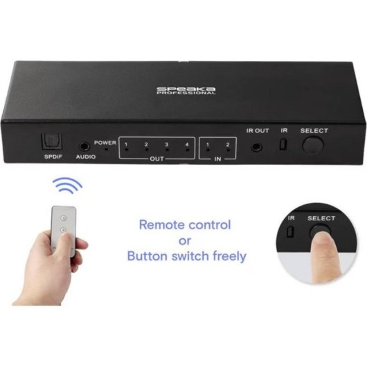 Commutatore HDMI 4K 60Hz 2x4 SpeaKa Professional con Telecomando