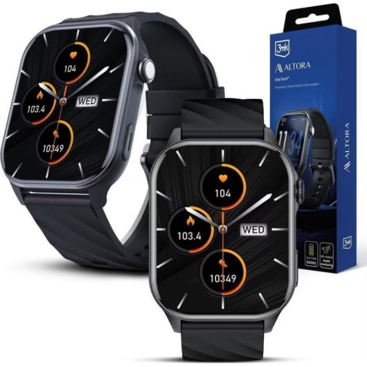 3MK Smartwatch Bluetooth 43mm Noir Bracelet Noir Garantie 24 mois