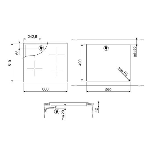 Placa vitrocerâmica Smeg 3 zonas 1,2-2,4 kW Controlo táctil