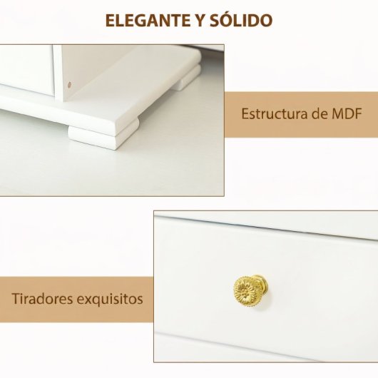 Homcom Caja Joyero De 4 Niveles Con 2 Cajones Espejo Puertas Laterales Blanco