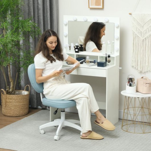 Vinsetto Silla De Escritorio Tapizada En Pu Sin Brazos 46x59x82-92 Cm Azul Claro