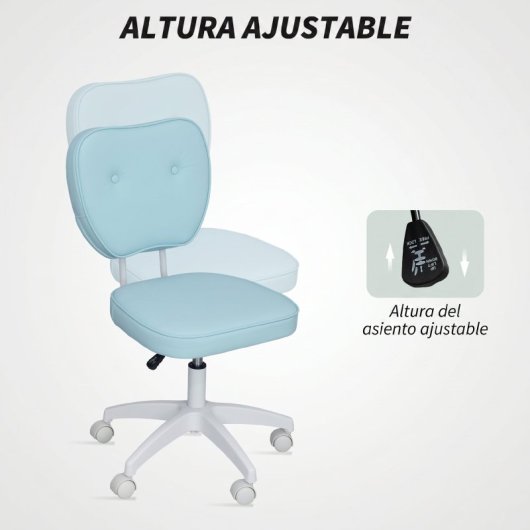 Vinsetto Silla De Escritorio Tapizada En Pu Sin Brazos 46x59x82-92 Cm Azul Claro