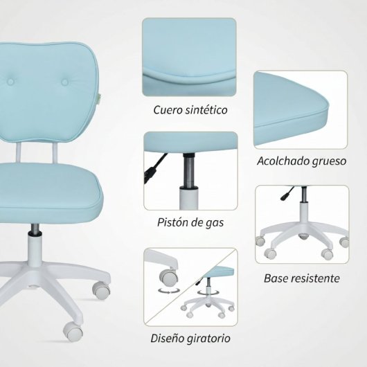 Vinsetto Silla De Escritorio Tapizada En Pu Sin Brazos 46x59x82-92 Cm Azul Claro