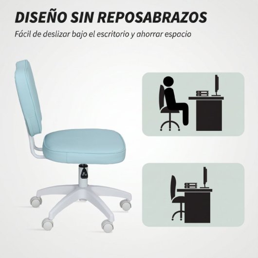 Vinsetto Silla De Escritorio Tapizada En Pu Sin Brazos 46x59x82-92 Cm Azul Claro