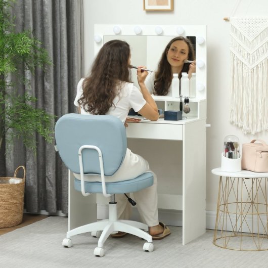 Vinsetto Silla De Escritorio Tapizada En Pu Sin Brazos 46x59x82-92 Cm Azul Claro