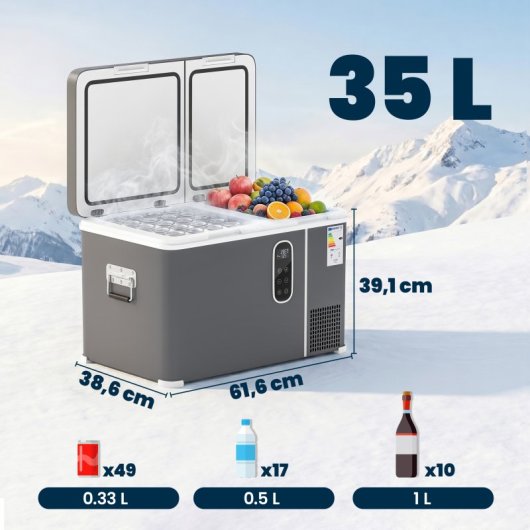 Outsunny Nevera Portátil Eléctrica 35 L Con Compresor Doble Zona Control Por App