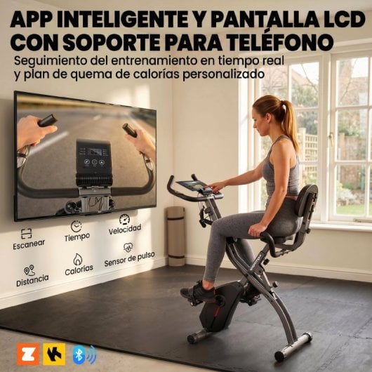 Sportnow Bicicleta Estática Plegable Con 8 Niveles Resistencia Bandas Bluetooth