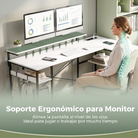 Homcom Escritorio Esquinero Reversible Con 4 Cajones De Tela Blanco