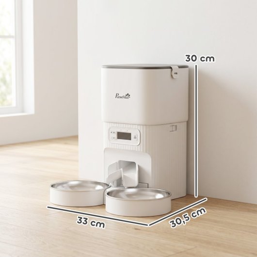 Pawhut Comedero Gato Automático 4l 1-6 Comidas Al Día 2 Cuencos Antiatascos