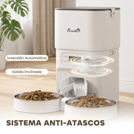 Pawhut Comedero Gato Automático 4l 1-6 Comidas Al Día 2 Cuencos Antiatascos