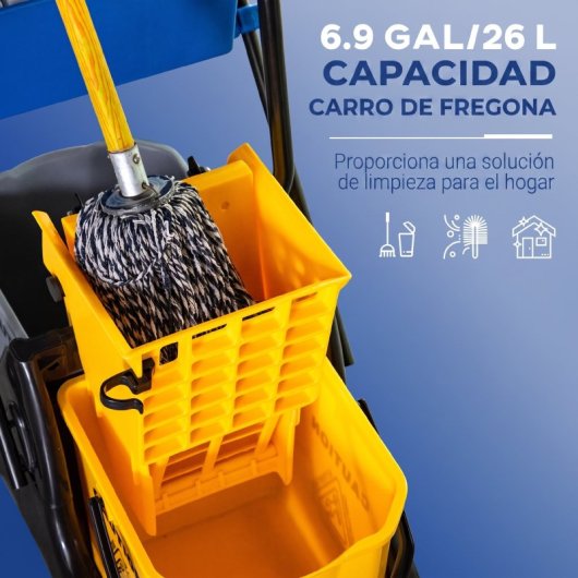 Homcom Cubo Para Fregona 26l Con Escurridor Doble Cubetas Ruedas Multicolor