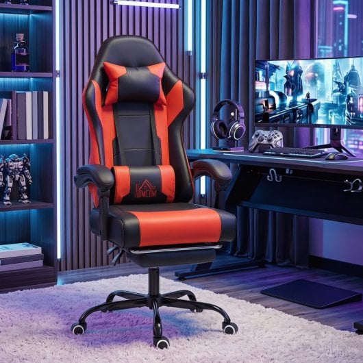 Homcom Silla Gaming Ergonómica Con Lumbar Masaje Vibración Reclinable 155°