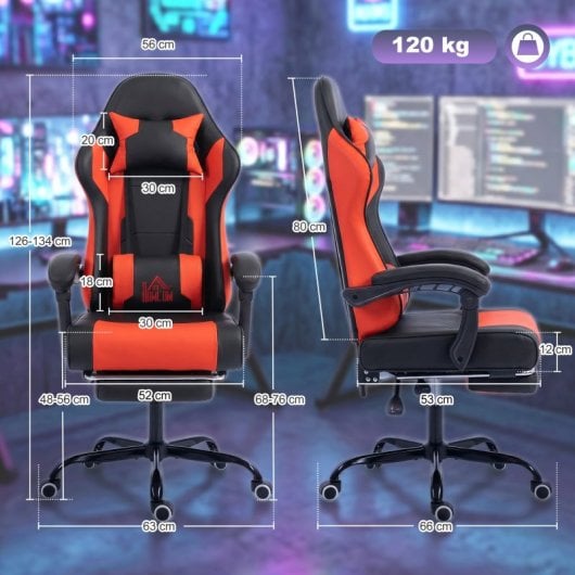Homcom Silla Gaming Ergonómica Con Lumbar Masaje Vibración Reclinable 155°