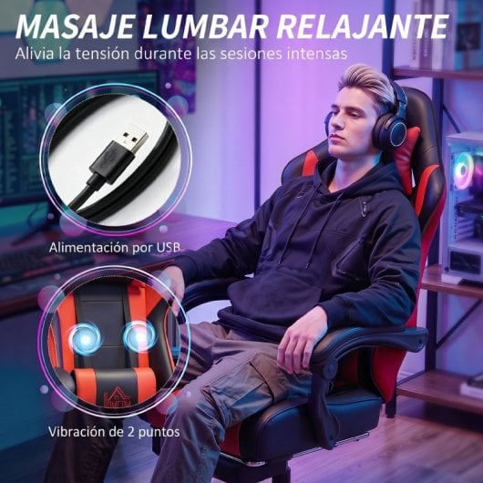 Homcom Silla Gaming Ergonómica Con Lumbar Masaje Vibración Reclinable 155°