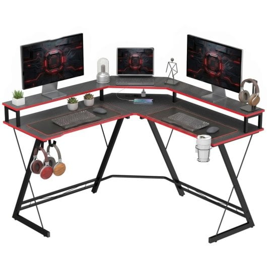 Homcom Escritorio Esquinero Con Enchufes Y Soporte Para Monitor 128x128 Cm Negro