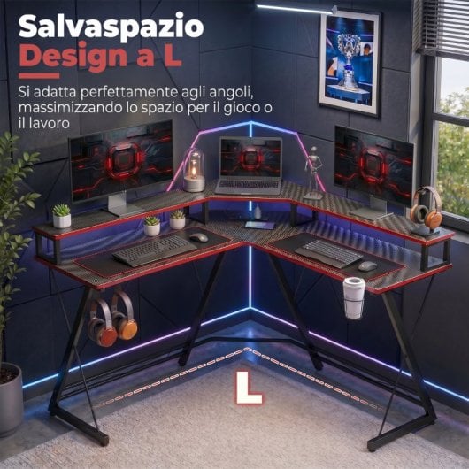 Homcom Escritorio Esquinero Con Enchufes Y Soporte Para Monitor 128x128 Cm Negro