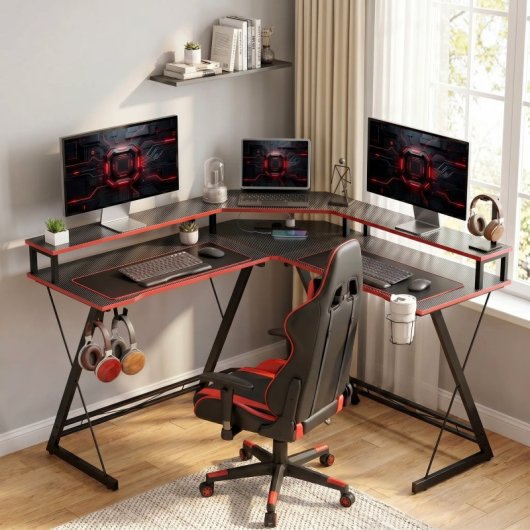 Homcom Escritorio Esquinero Con Enchufes Y Soporte Para Monitor 128x128 Cm Negro