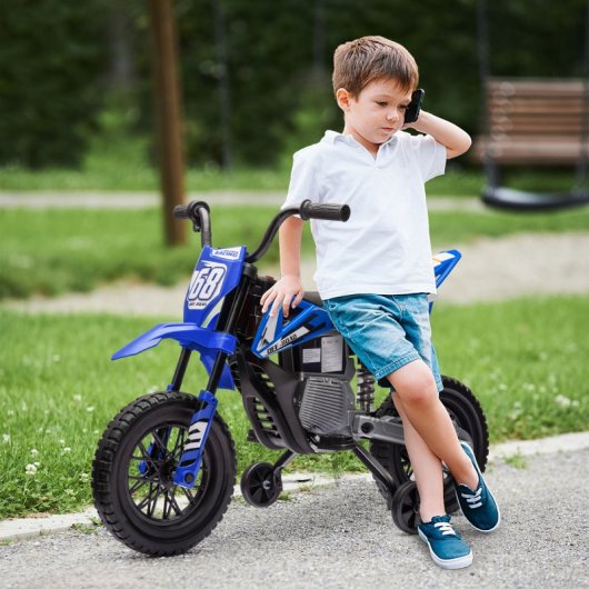 Aiyaplay Moto Eléctrica Para Niños 12v Con 2 Motores Y Suspensión Trasera Azul