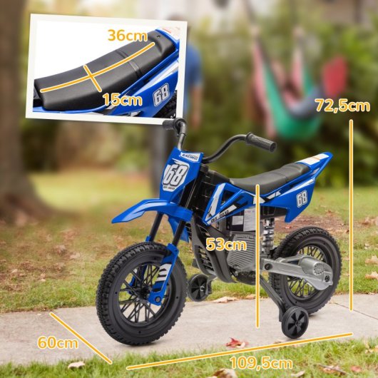 Aiyaplay Moto Eléctrica Para Niños 12v Con 2 Motores Y Suspensión Trasera Azul