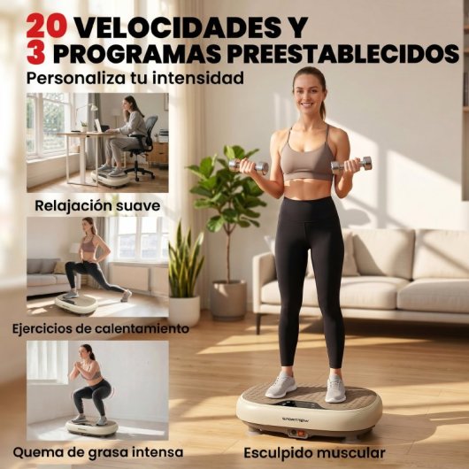 Sportnow Plataforma Vibratoria Con 20 Velocidades 3 Programas Pantalla Led Beige