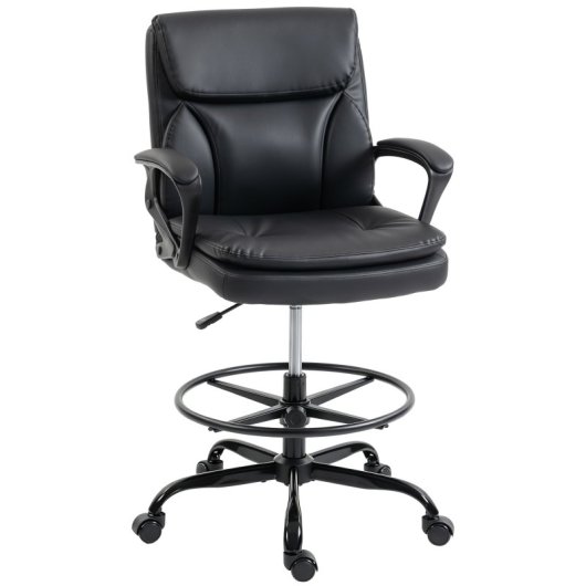 Homcom Silla De Escritorio Ergonómica Con Reposapiés Ajustable Negro
