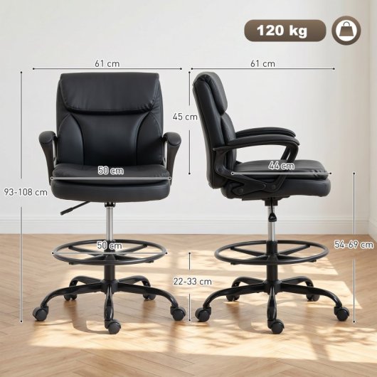 Homcom Silla De Escritorio Ergonómica Con Reposapiés Ajustable Negro