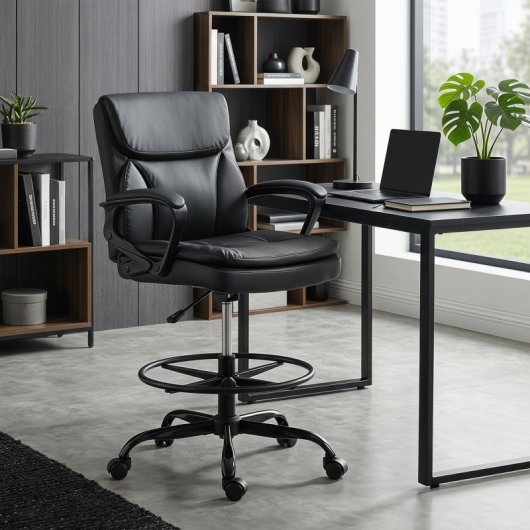 Homcom Silla De Escritorio Ergonómica Con Reposapiés Ajustable Negro