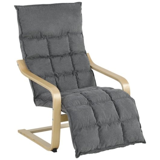Homcom Sillón De Salón Con Reposapiés Tapizada En Lino Balanceo Suave Gris