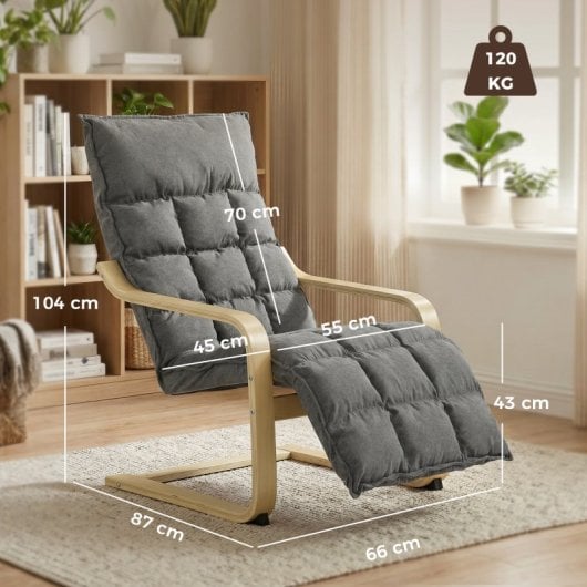 Homcom Sillón De Salón Con Reposapiés Tapizada En Lino Balanceo Suave Gris