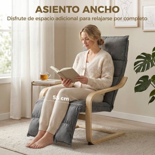 Homcom Sillón De Salón Con Reposapiés Tapizada En Lino Balanceo Suave Gris