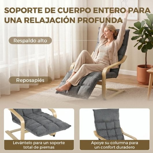Homcom Sillón De Salón Con Reposapiés Tapizada En Lino Balanceo Suave Gris