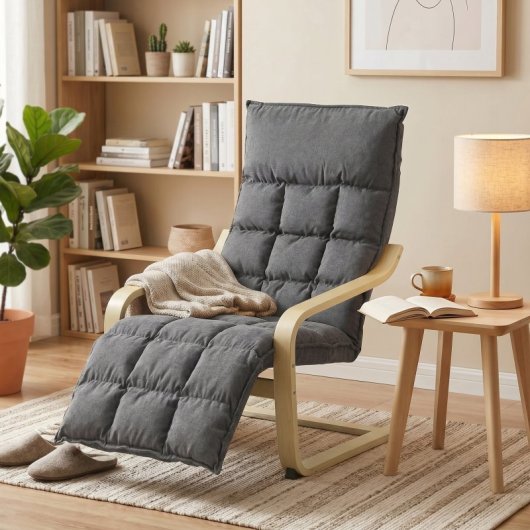 Homcom Sillón De Salón Con Reposapiés Tapizada En Lino Balanceo Suave Gris