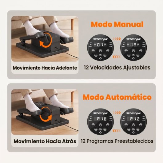 Sportnow Mini Elíptica Eléctrica Con 12 Velocidades Y 12 Programas Automáticos