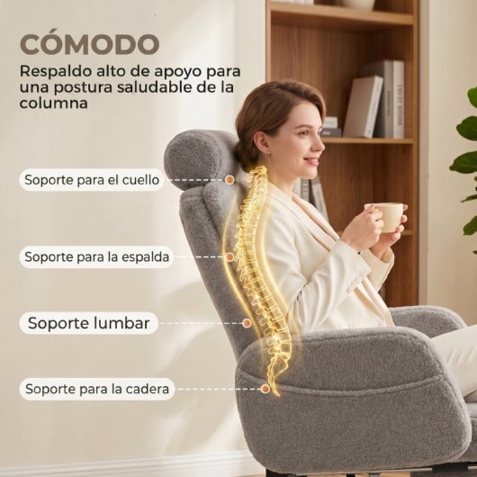 Homcom Silla De Escritorio Con Reposapiés Tapizada En Borreguito Gris Claro