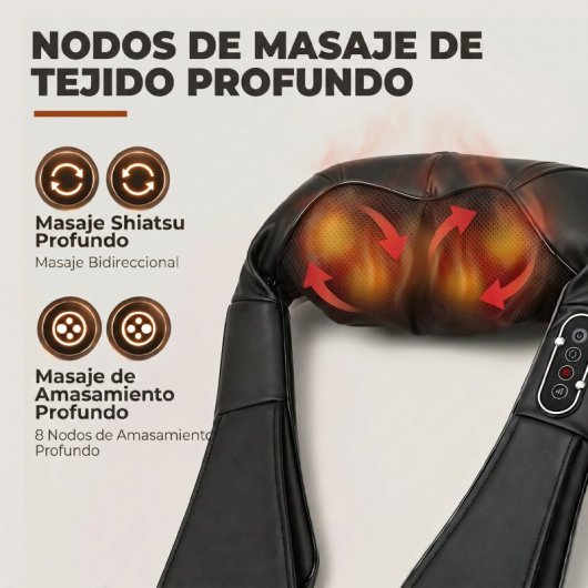Homcom Masajeador Cervical Y Espalda Con Calor Y 8 Nodos Shiatsu Negro
