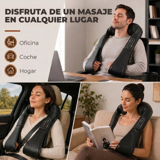 Homcom Masajeador Cervical Y Espalda Con Calor Y 8 Nodos Shiatsu Negro