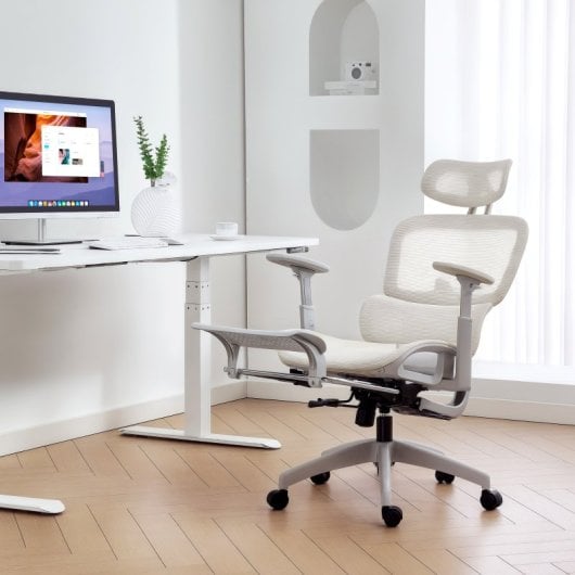 Homcom Silla De Oficina Ergonómica De Malla Con Reposacabezas Ajustable Beige