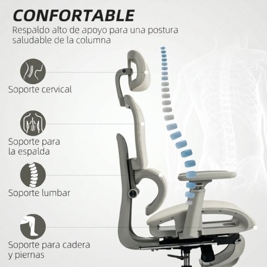 Homcom Silla De Oficina Ergonómica De Malla Con Reposacabezas Ajustable Beige
