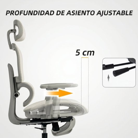 Homcom Silla De Oficina Ergonómica De Malla Con Reposacabezas Ajustable Beige